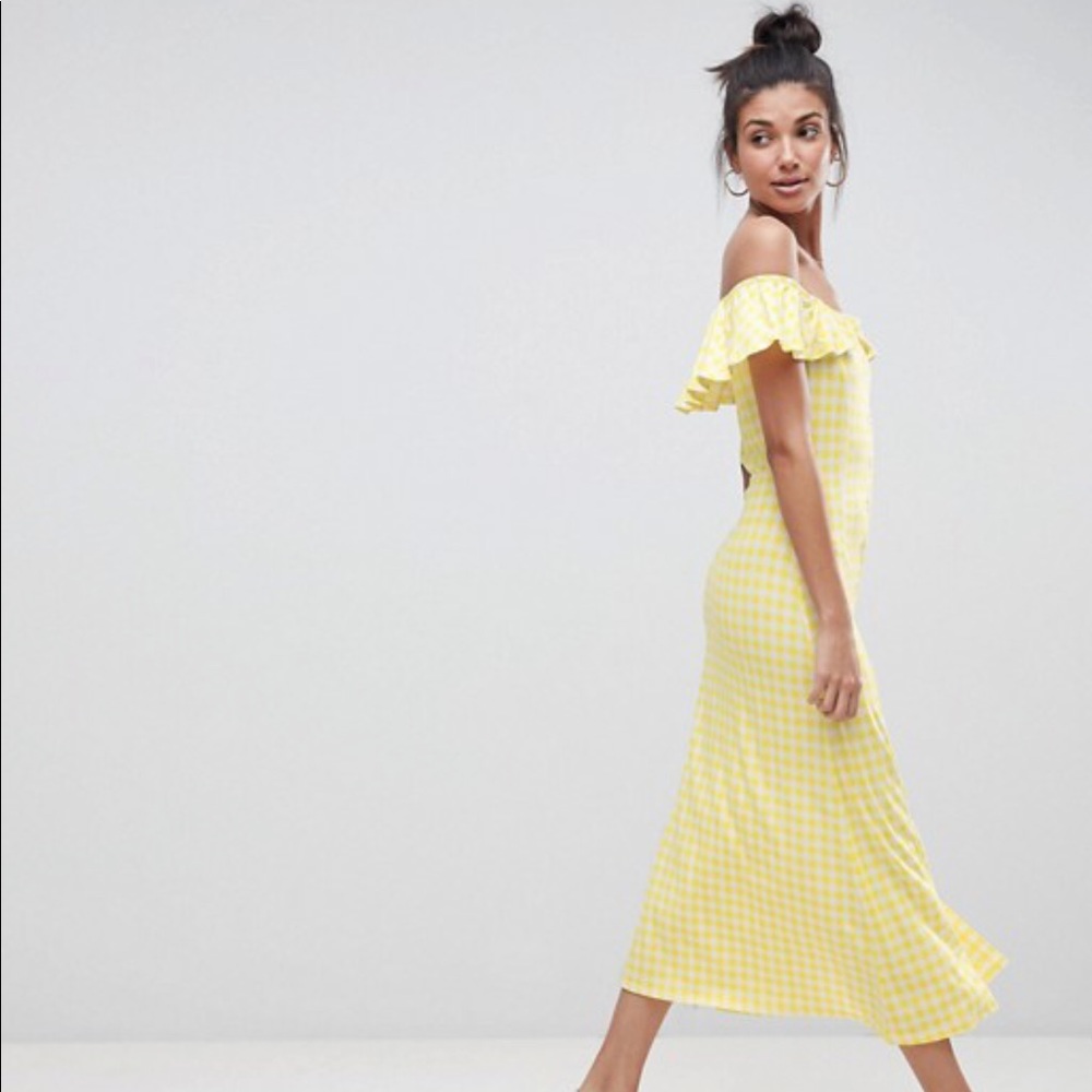 ASOS Off Shoulder Midi Sundress in Gingham